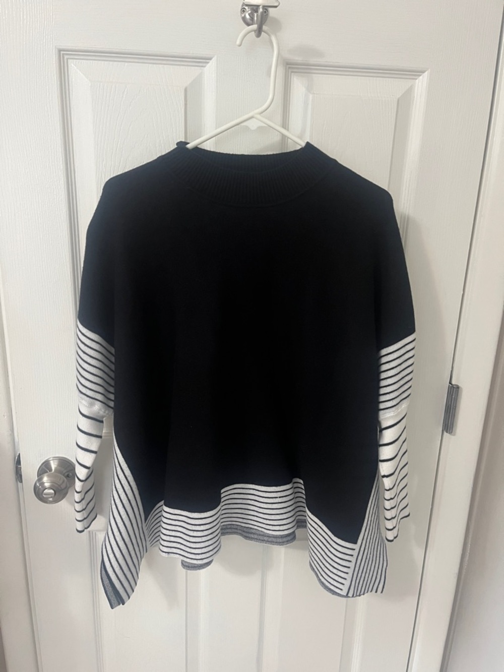 Black & White Striped Women's Poncho Sweater